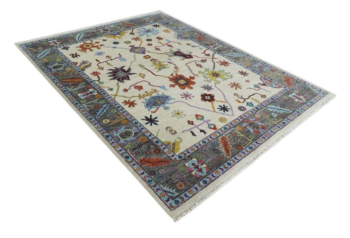 Hand Knotted Oushak 5x8, 6x9, 8x10, 9x12, 10x14 and 12x15 Ivory, Gray and Blue Traditional Persian Oushak Wool Rug | TRDCP915912 - The Rug Decor
