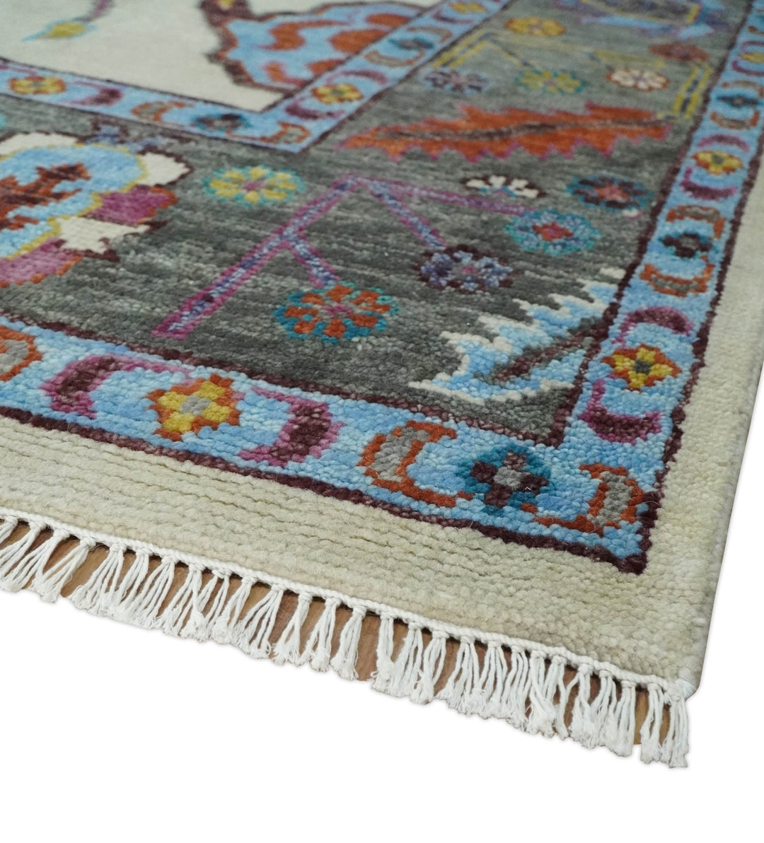 Hand Knotted Oushak 5x8, 6x9, 8x10, 9x12, 10x14 and 12x15 Ivory, Gray and Blue Traditional Persian Oushak Wool Rug | TRDCP915912 - The Rug Decor