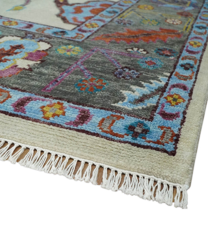 Hand Knotted Oushak 5x8, 6x9, 8x10, 9x12, 10x14 and 12x15 Ivory, Gray and Blue Traditional Persian Oushak Wool Rug | TRDCP915912 - The Rug Decor