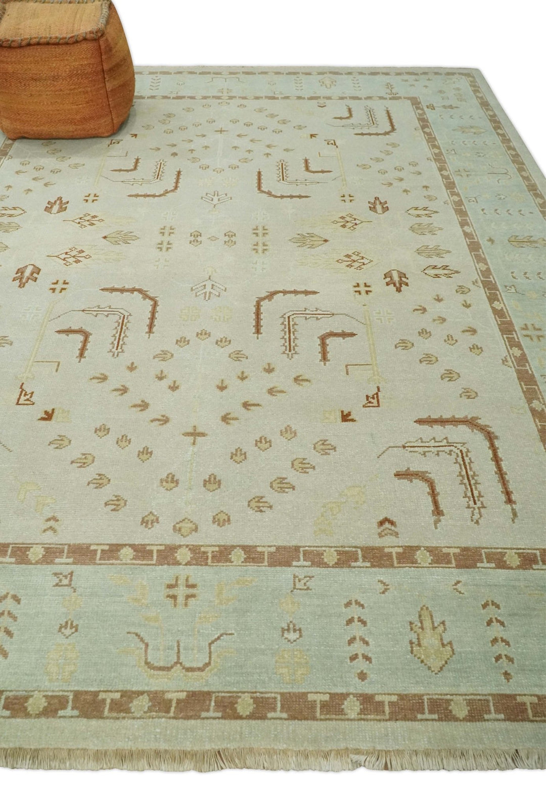 Hand Knotted Oushak 8x10 Beige and Brown Traditional Persian Wool Area Rug | AC32810 - The Rug Decor