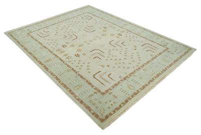 Hand Knotted Oushak 8x10 Beige and Brown Traditional Persian Wool Area Rug | AC32810 - The Rug Decor