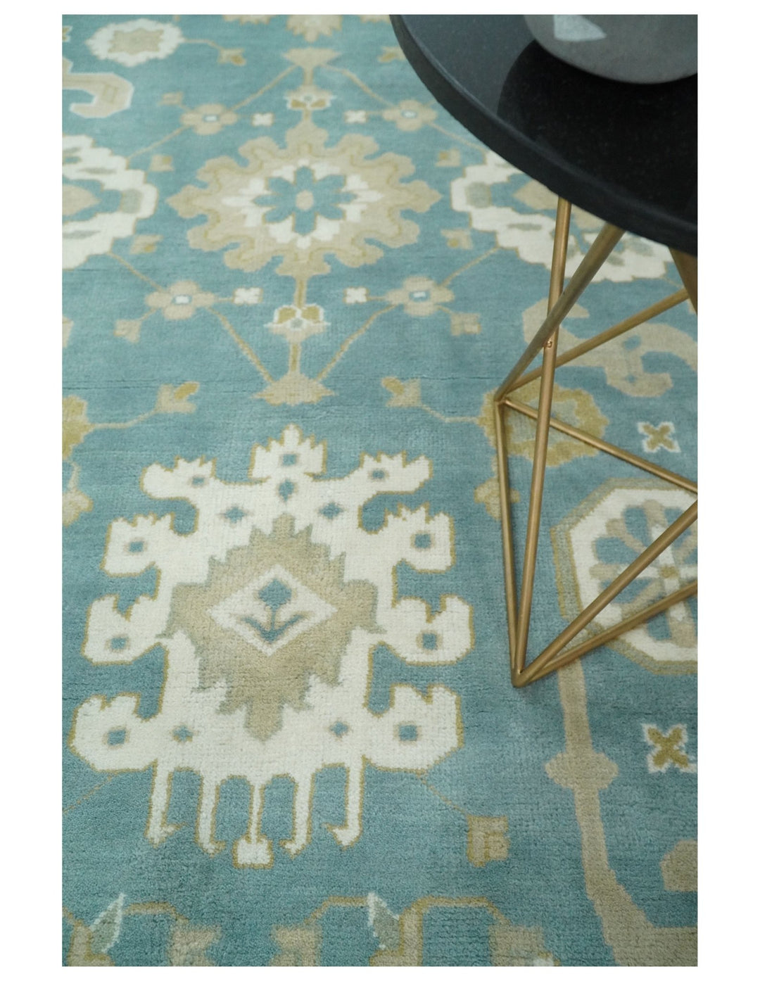 Hand Knotted Persian Oushak 10x14 Blue and Beige Large Wool Area Rug | TRDCP73B1014 - The Rug Decor