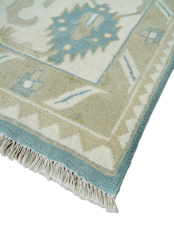 Hand Knotted Persian Oushak 10x14 Blue and Beige Large Wool Area Rug | TRDCP73B1014 - The Rug Decor