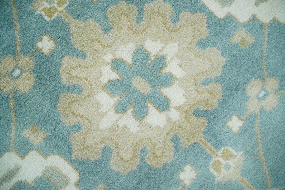 Hand Knotted Persian Oushak 10x14 Blue and Beige Large Wool Area Rug | TRDCP73B1014 - The Rug Decor