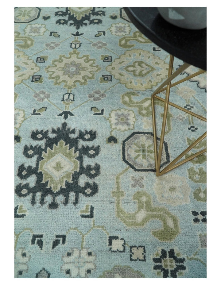 Hand Knotted Persian Oushak 8x10 Blue and Beige Antique Large Wool Area Rug | TRDCP236810 - The Rug Decor