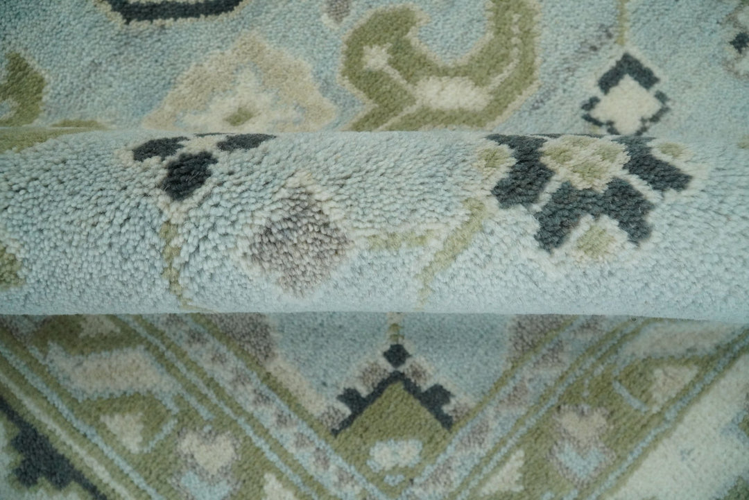 Hand Knotted Persian Oushak 8x10 Blue and Beige Antique Large Wool Area Rug | TRDCP236810 - The Rug Decor