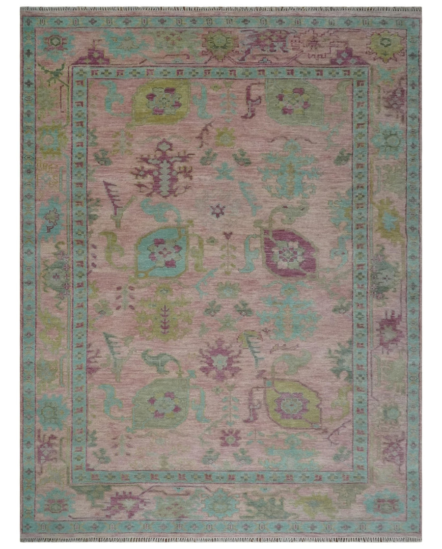 Hand Knotted Pink, Aqua and Purple Vibrant colorful Multi Size Oushak Wool Area Rug - The Rug Decor
