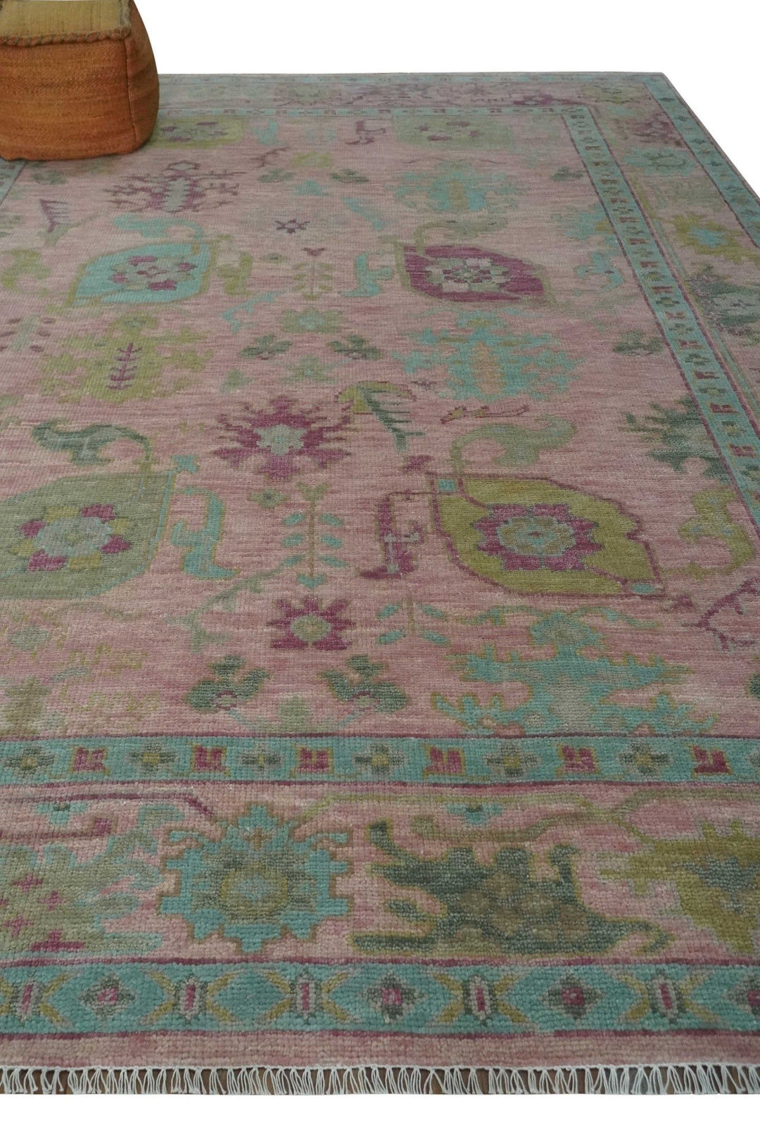 Hand Knotted Pink, Aqua and Purple Vibrant colorful Multi Size Oushak Wool Area Rug - The Rug Decor
