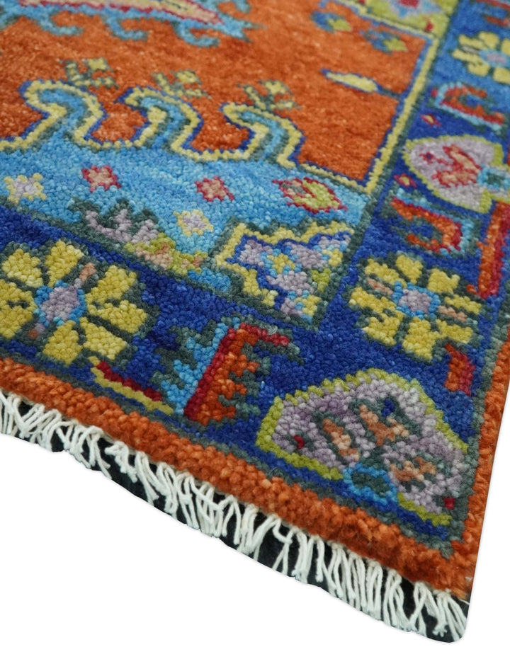 Hand Knotted Rust, Blue and Olive Traditional 3x6 Antique Wool Area Rug - The Rug Decor