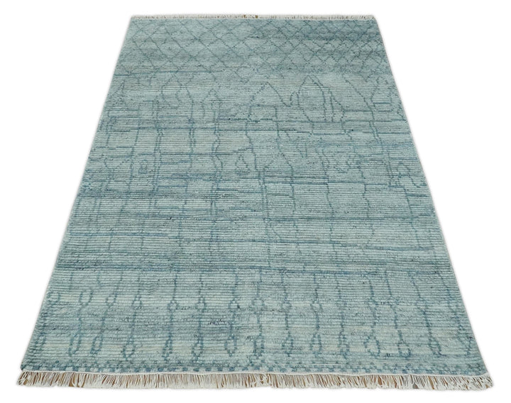 Hand Knotted Silver and Blue Modern Trellis Moroccan Rug Made with Blended Wool 5x8, 8x10 and 9x12 | UL43 - The Rug Decor