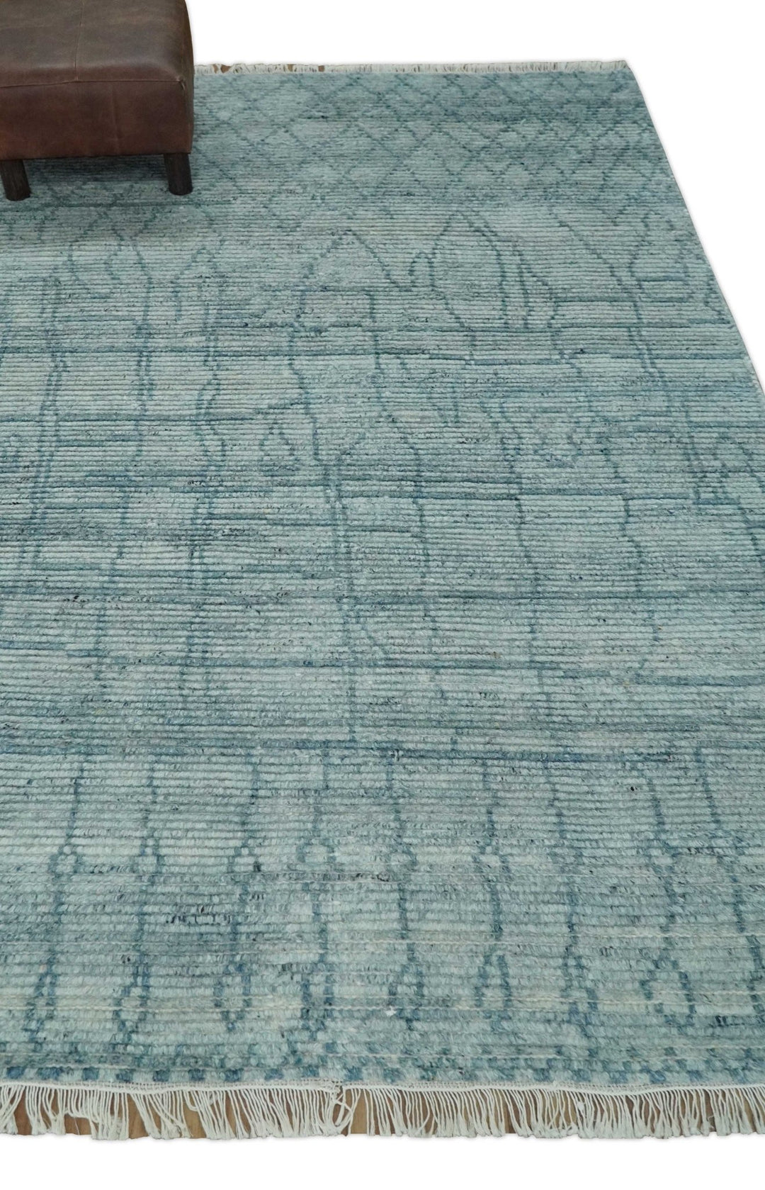Hand Knotted Silver and Blue Modern Trellis Moroccan Rug Made with Blended Wool 5x8, 8x10 and 9x12 | UL43 - The Rug Decor