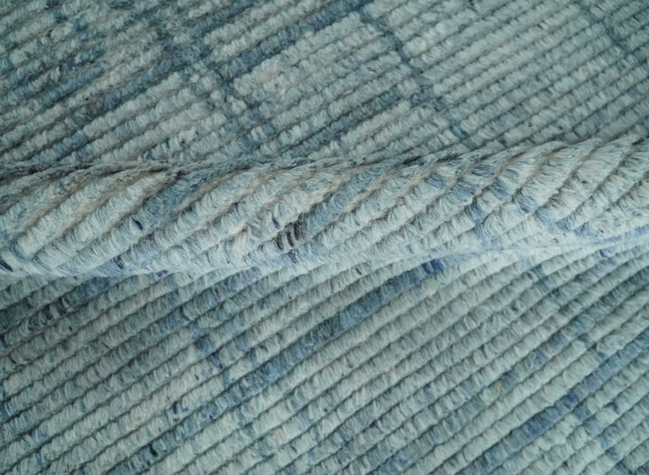 Hand Knotted Silver and Blue Modern Trellis Moroccan Rug Made with Blended Wool 5x8, 8x10 and 9x12 | UL43 - The Rug Decor