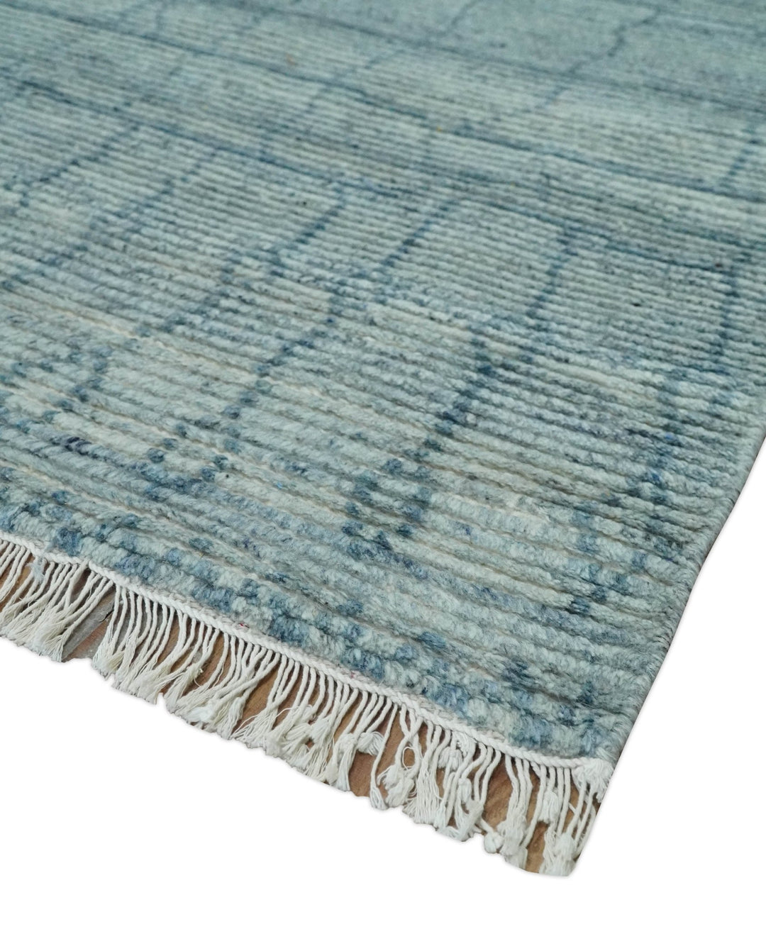Hand Knotted Silver and Blue Modern Trellis Moroccan Rug Made with Blended Wool 5x8, 8x10 and 9x12 | UL43 - The Rug Decor