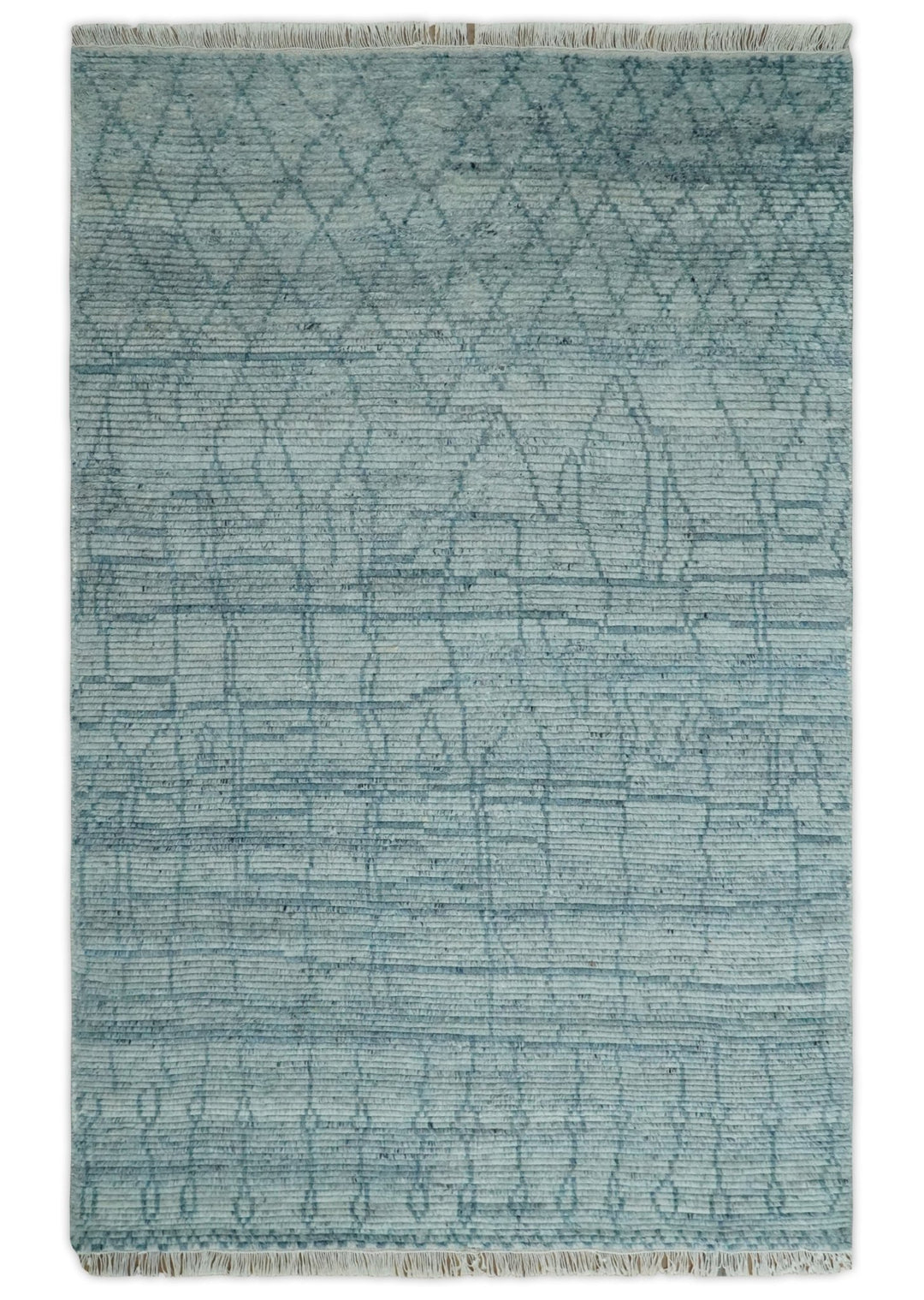 Hand Knotted Silver and Blue Modern Trellis Moroccan Rug Made with Blended Wool 5x8, 8x10 and 9x12 | UL43 - The Rug Decor