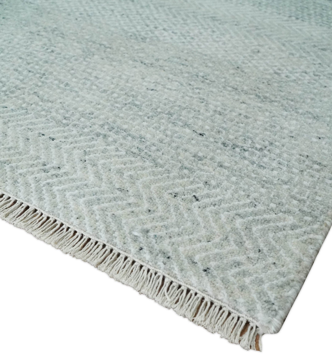 Hand Knotted Silver, Ivory and Gray 8x10 Modern Geometric Trellis Scandinavian Wool Area Rug | TRDCP945810 - The Rug Decor