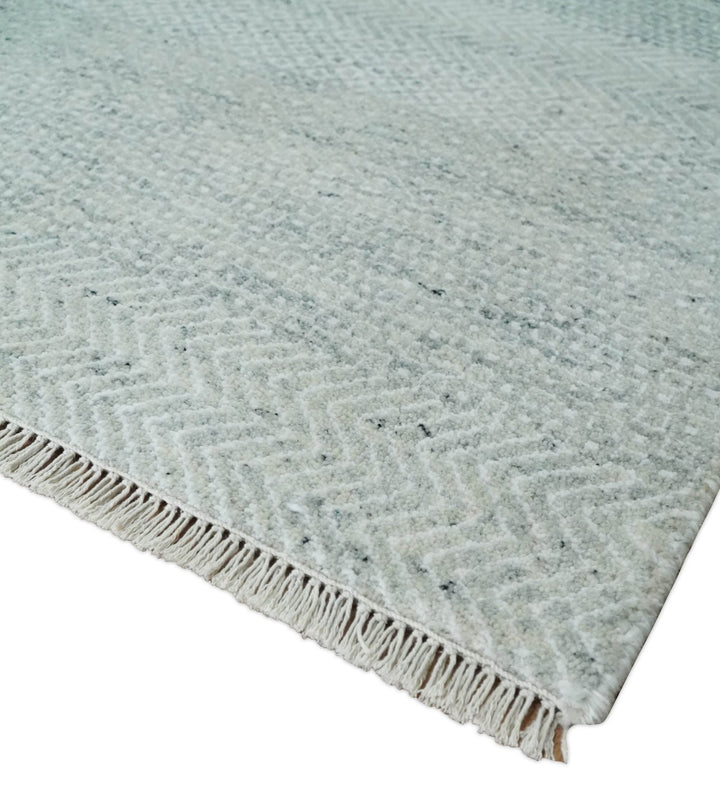 Hand Knotted Silver, Ivory and Gray 8x10 Modern Geometric Trellis Scandinavian Wool Area Rug | TRDCP945810 - The Rug Decor