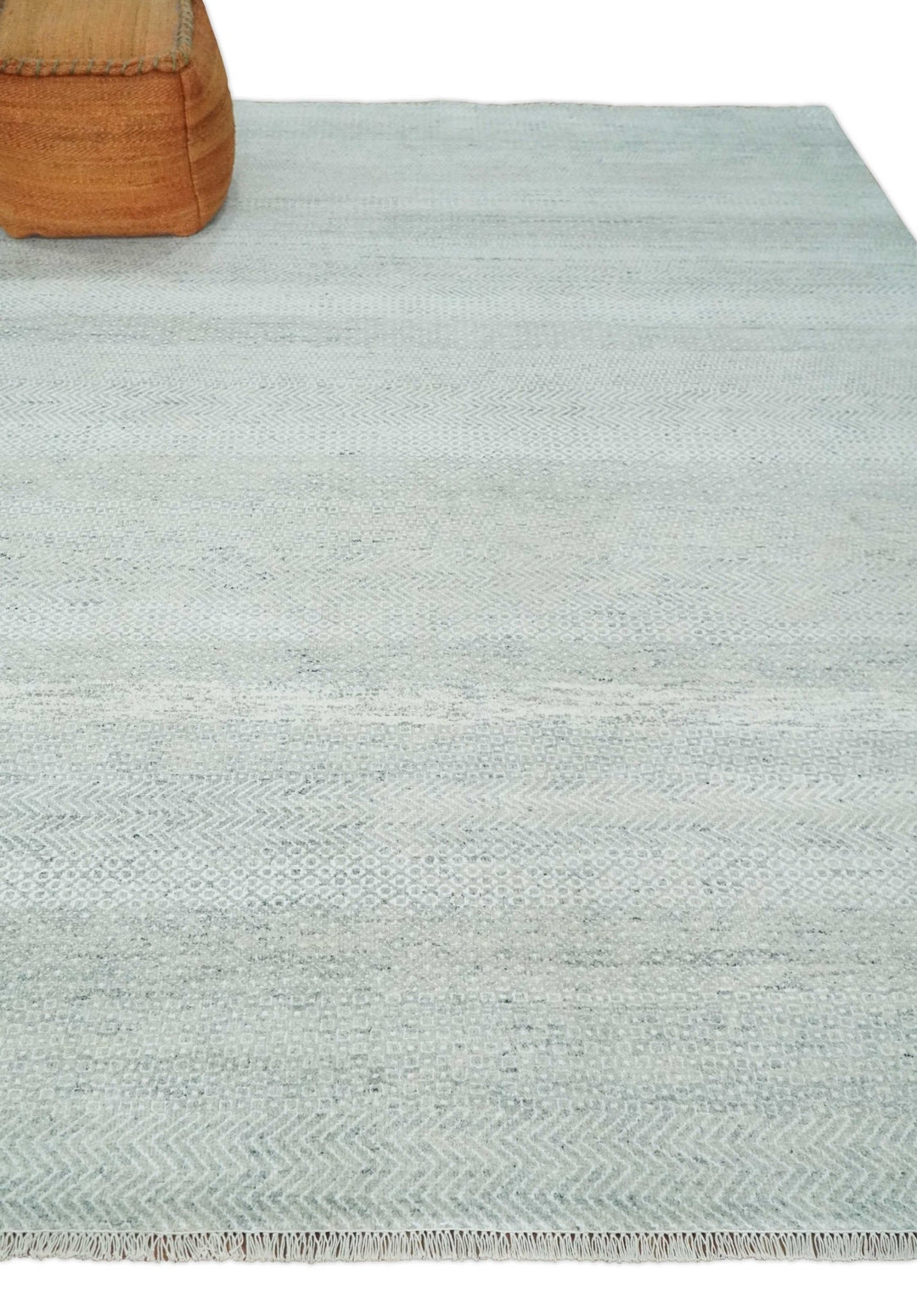 Hand Knotted Silver, Ivory and Gray 8x10 Modern Geometric Trellis Scandinavian Wool Area Rug | TRDCP945810 - The Rug Decor