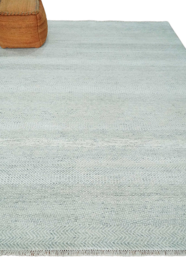 Hand Knotted Silver, Ivory and Gray 8x10 Modern Geometric Trellis Scandinavian Wool Area Rug | TRDCP945810 - The Rug Decor