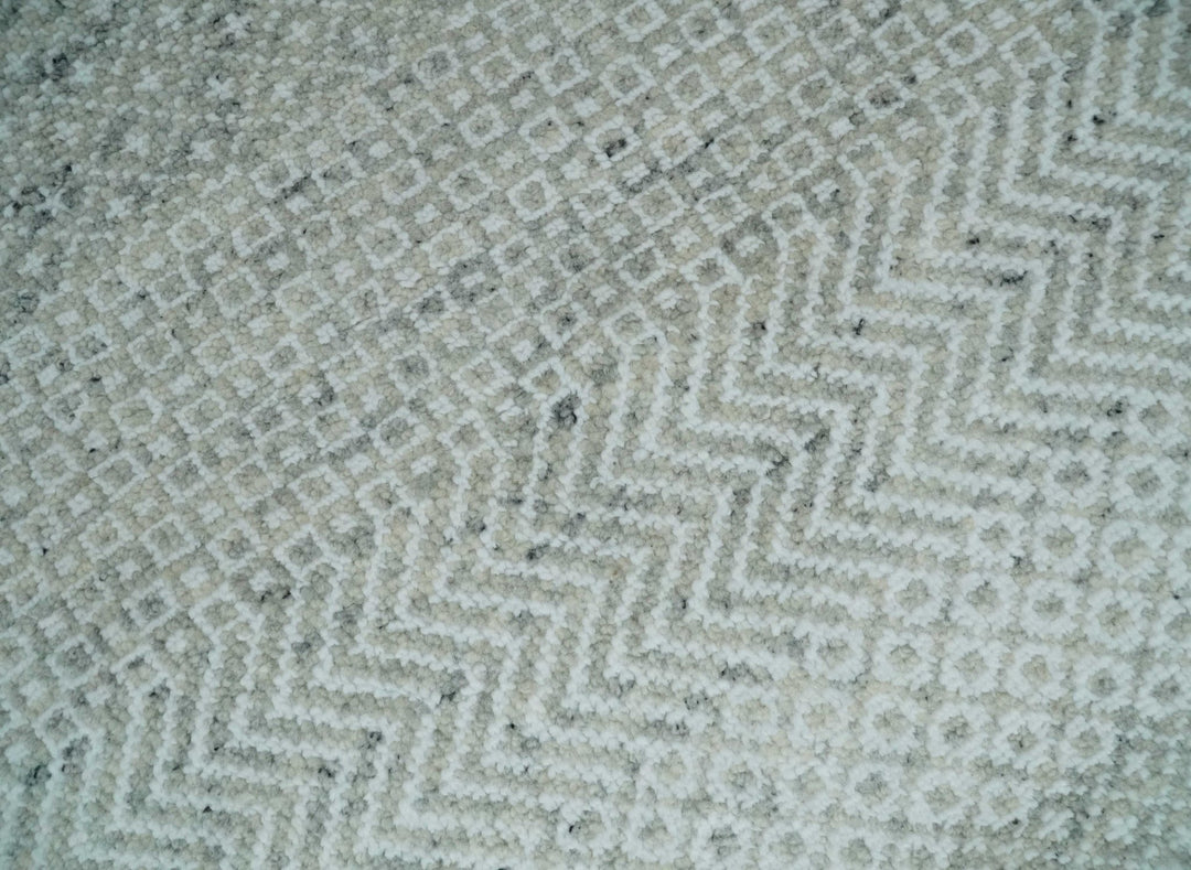 Hand Knotted Silver, Ivory and Gray 8x10 Modern Geometric Trellis Scandinavian Wool Area Rug | TRDCP945810 - The Rug Decor