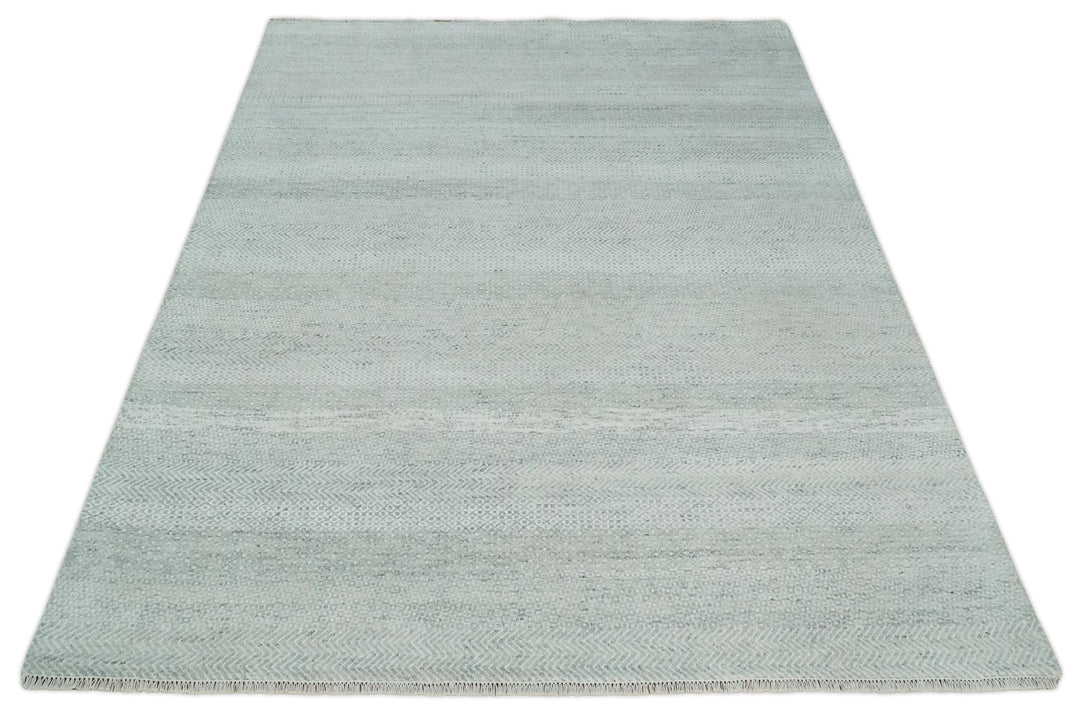 Hand Knotted Silver, Ivory and Gray 8x10 Modern Geometric Trellis Scandinavian Wool Area Rug | TRDCP945810 - The Rug Decor