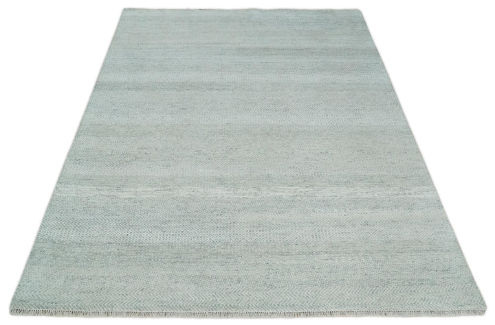 Hand Knotted Silver, Ivory and Gray 8x10 Modern Geometric Trellis Scandinavian Wool Area Rug | TRDCP945810 - The Rug Decor