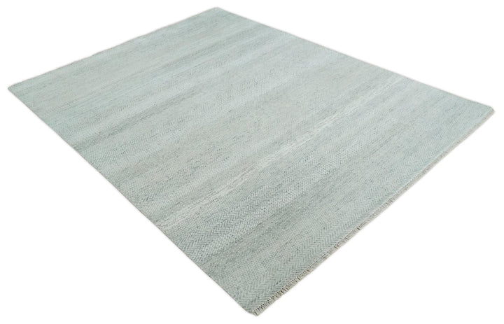 Hand Knotted Silver, Ivory and Gray 8x10 Modern Geometric Trellis Scandinavian Wool Area Rug | TRDCP945810 - The Rug Decor