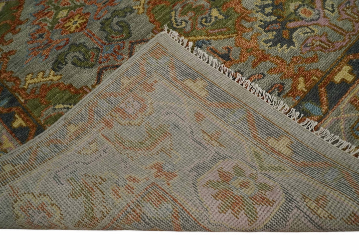 Hand knotted Silver, Rust and Pink Traditional Antique Moss Oushak Area Rug - The Rug Decor