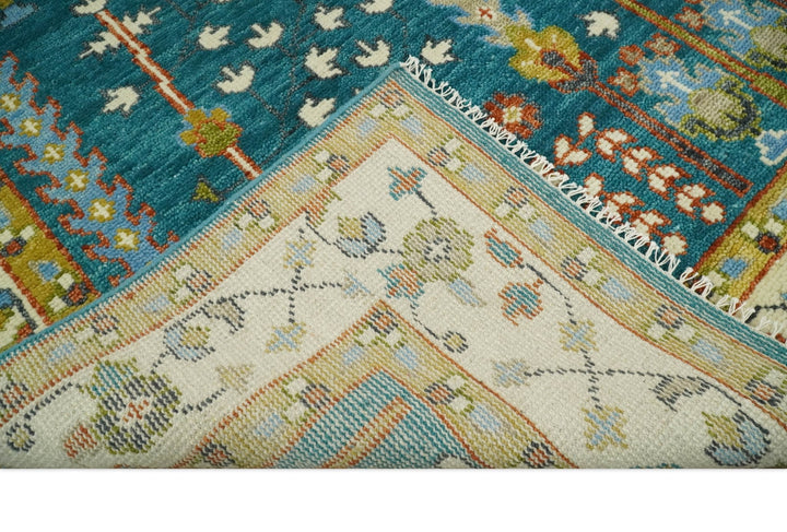 Hand Knotted Teal Blue and Ivory Tree of Life Traditional Vintage Style Wool Rug - The Rug Decor