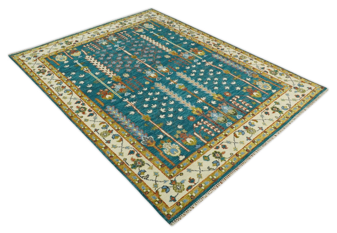 Hand Knotted Teal Blue and Ivory Tree of Life Traditional Vintage Style Wool Rug - The Rug Decor