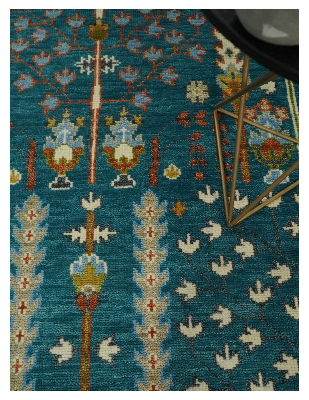Hand Knotted Teal Blue and Ivory Tree of Life Traditional Vintage Style Wool Rug - The Rug Decor
