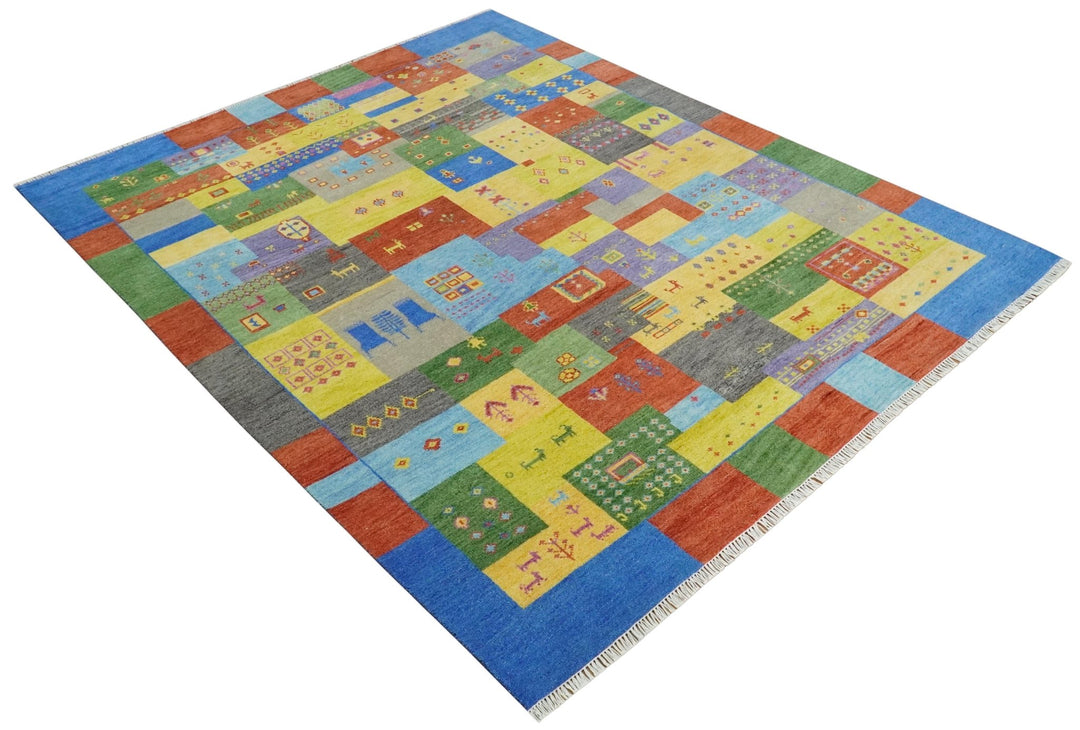 Hand knotted Traditional Multi color 8x10 Antique Tribal Style Gabbeh Design Wool Area Rug - The Rug Decor