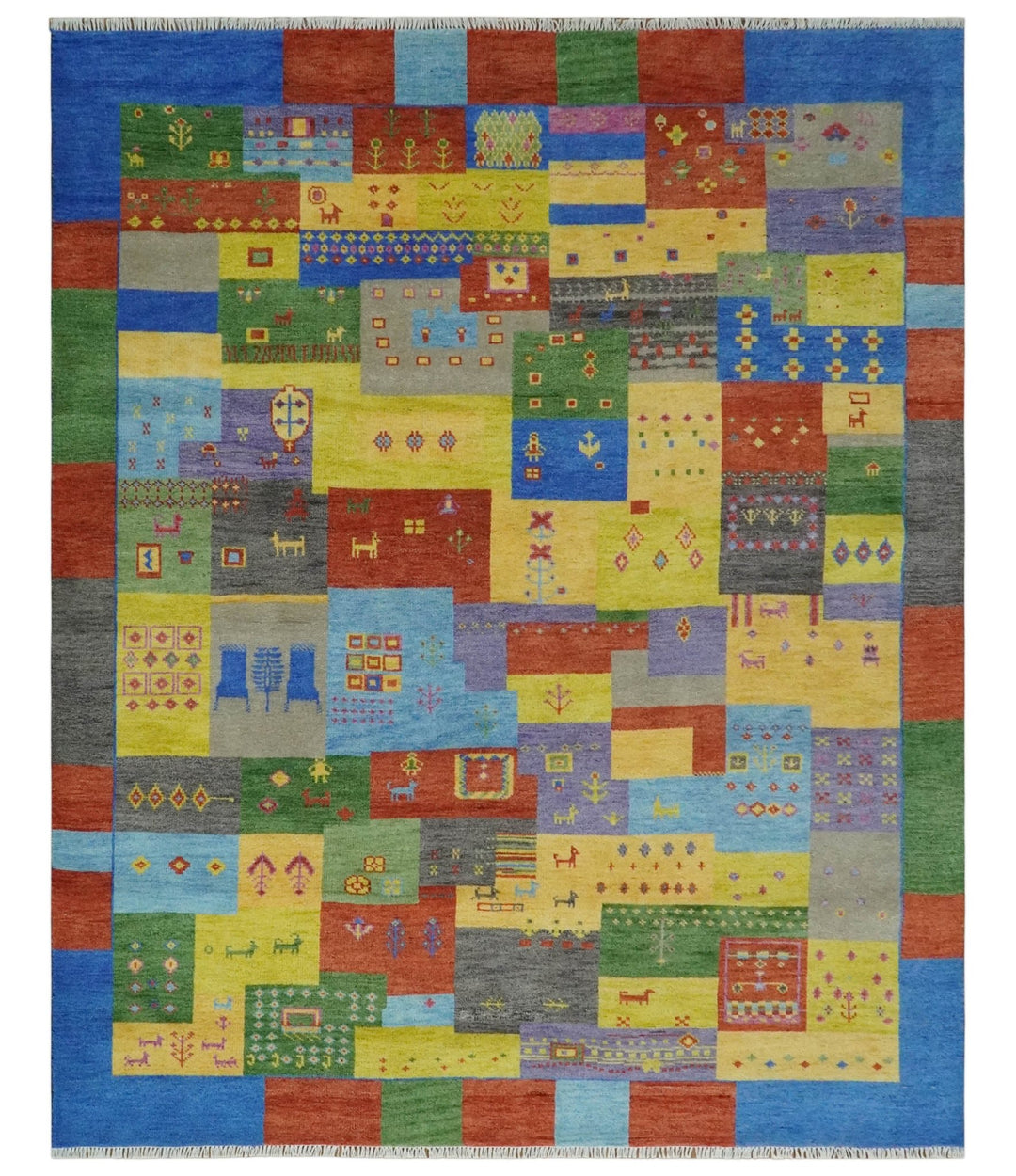 Hand knotted Traditional Multi color 8x10 Antique Tribal Style Gabbeh Design Wool Area Rug - The Rug Decor