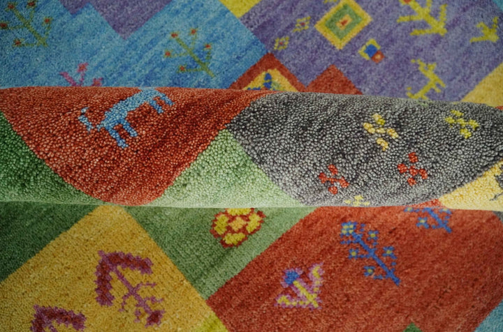 Hand knotted Traditional Multi color 8x10 Antique Tribal Style Gabbeh Design Wool Area Rug - The Rug Decor