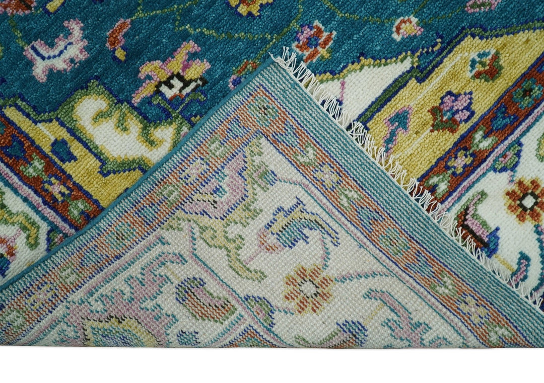 Hand Knotted White, Gold and Blue Multi Sizes Vibrant Colorful Heriz Medallion Area Rug - The Rug Decor