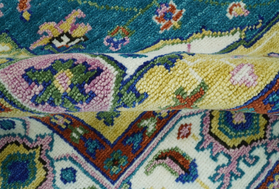 Hand Knotted White, Gold and Blue Multi Sizes Vibrant Colorful Heriz Medallion Area Rug - The Rug Decor