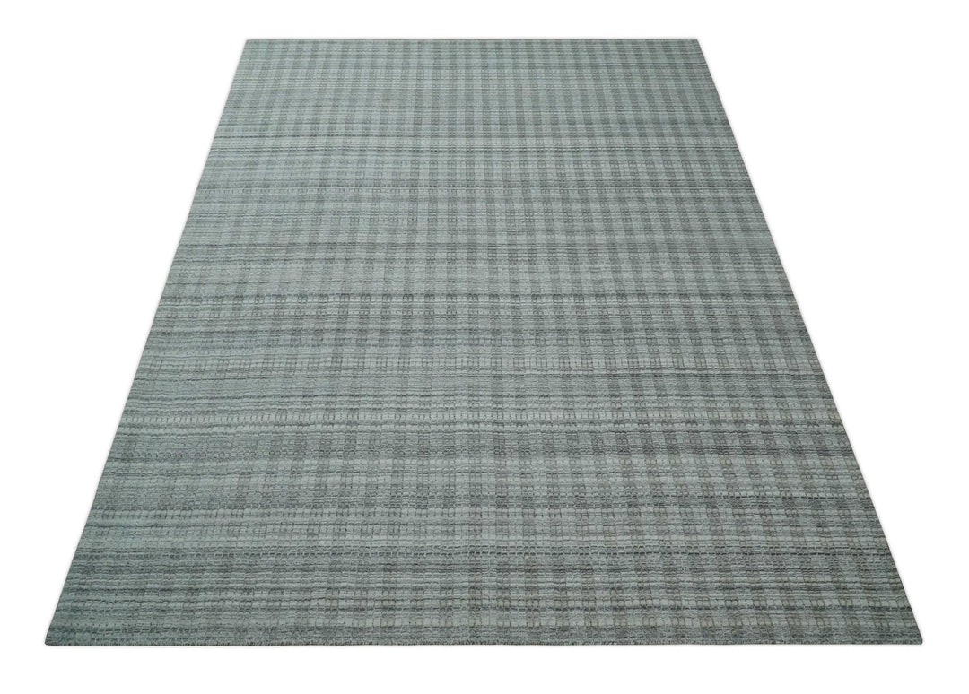 Hand Made 8x10 Modern Stripes Charcoal, Gray and Beige Scandinavian Blended Wool Flatwoven Area Rug | KE9 - The Rug Decor