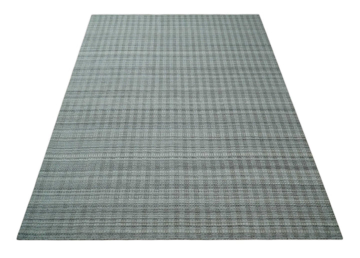 Hand Made 8x10 Modern Stripes Charcoal, Gray and Beige Scandinavian Blended Wool Flatwoven Area Rug | KE9 - The Rug Decor