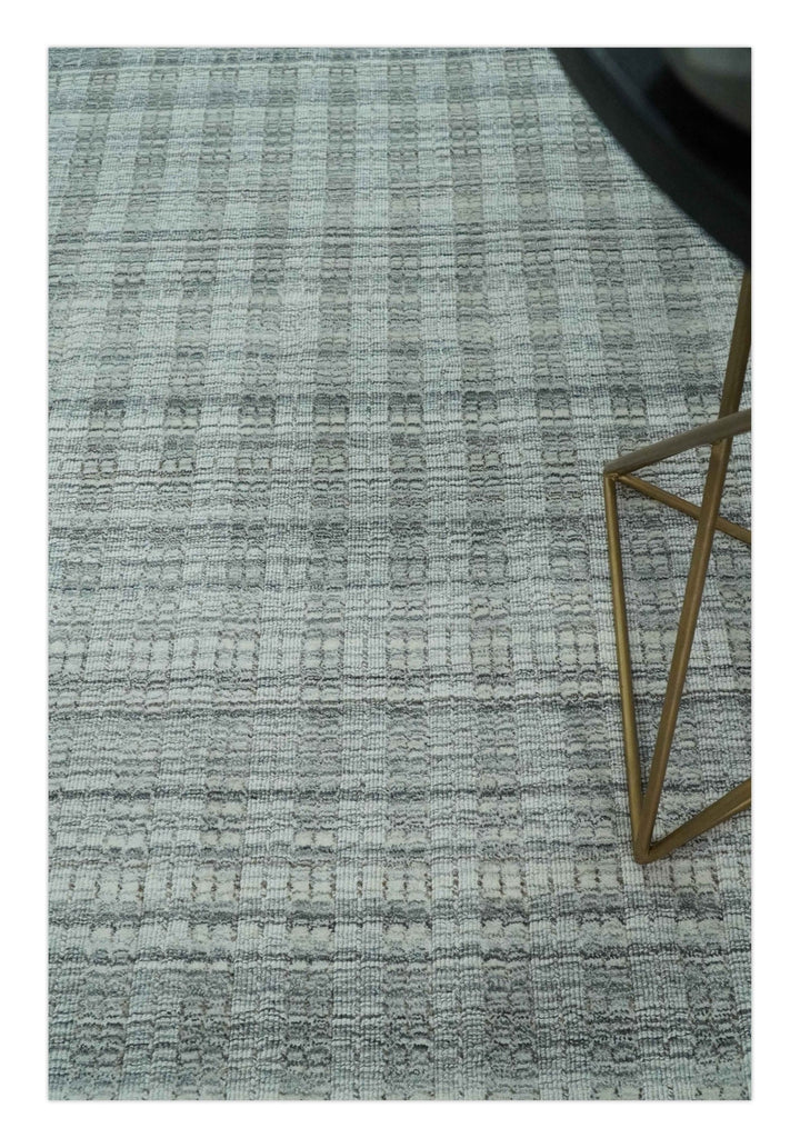 Hand Made 8x10 Modern Stripes Charcoal, Gray and Beige Scandinavian Blended Wool Flatwoven Area Rug | KE9 - The Rug Decor