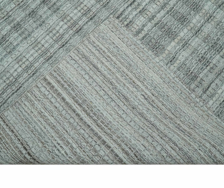 Hand Made 8x10 Modern Stripes Charcoal, Gray and Beige Scandinavian Blended Wool Flatwoven Area Rug | KE9 - The Rug Decor