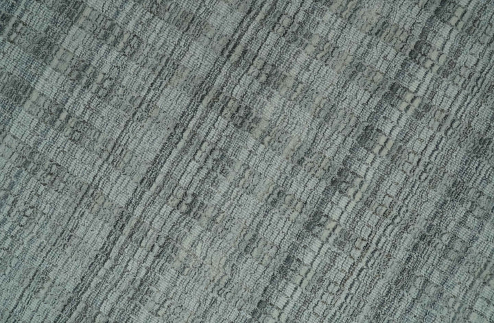 Hand Made 8x10 Modern Stripes Charcoal, Gray and Beige Scandinavian Blended Wool Flatwoven Area Rug | KE9 - The Rug Decor