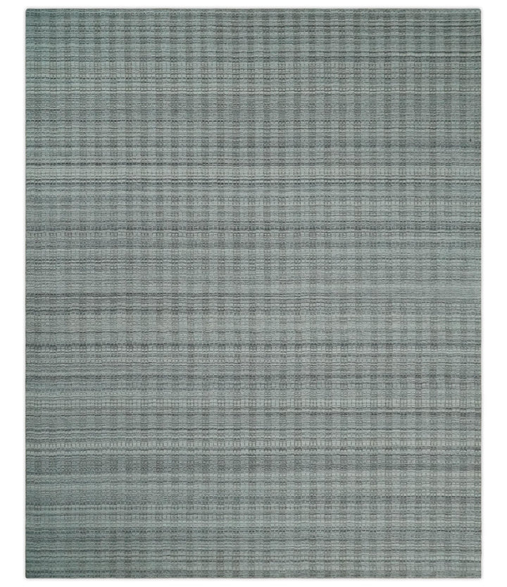 Hand Made 8x10 Modern Stripes Charcoal, Gray and Beige Scandinavian Blended Wool Flatwoven Area Rug | KE9 - The Rug Decor