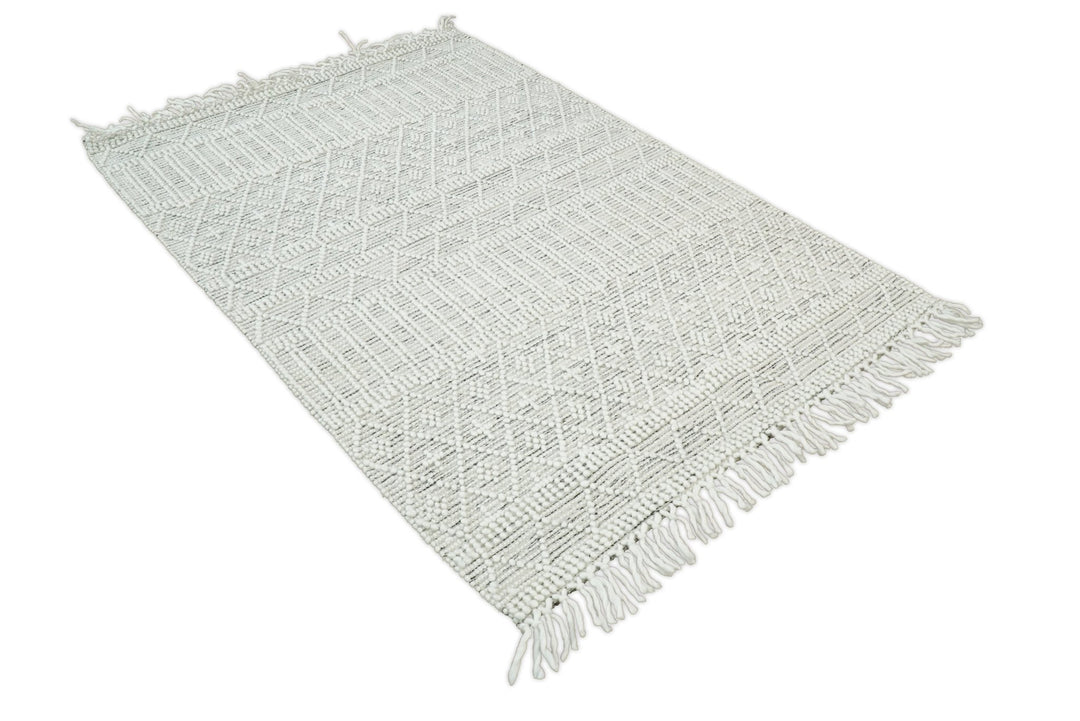 Hand Made Woolen Chunky and Soft White Wool Area Rug | CAL1 - The Rug Decor