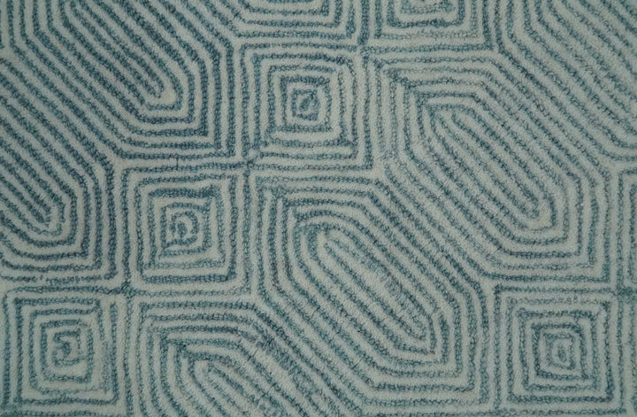 Hand Tufted 2x3, 2.6x8, 5x8, 6x9 and 8x10 Scandinavian Woolen Modern Ivory and Aqua Blue Area Rug | EVE003 - The Rug Decor