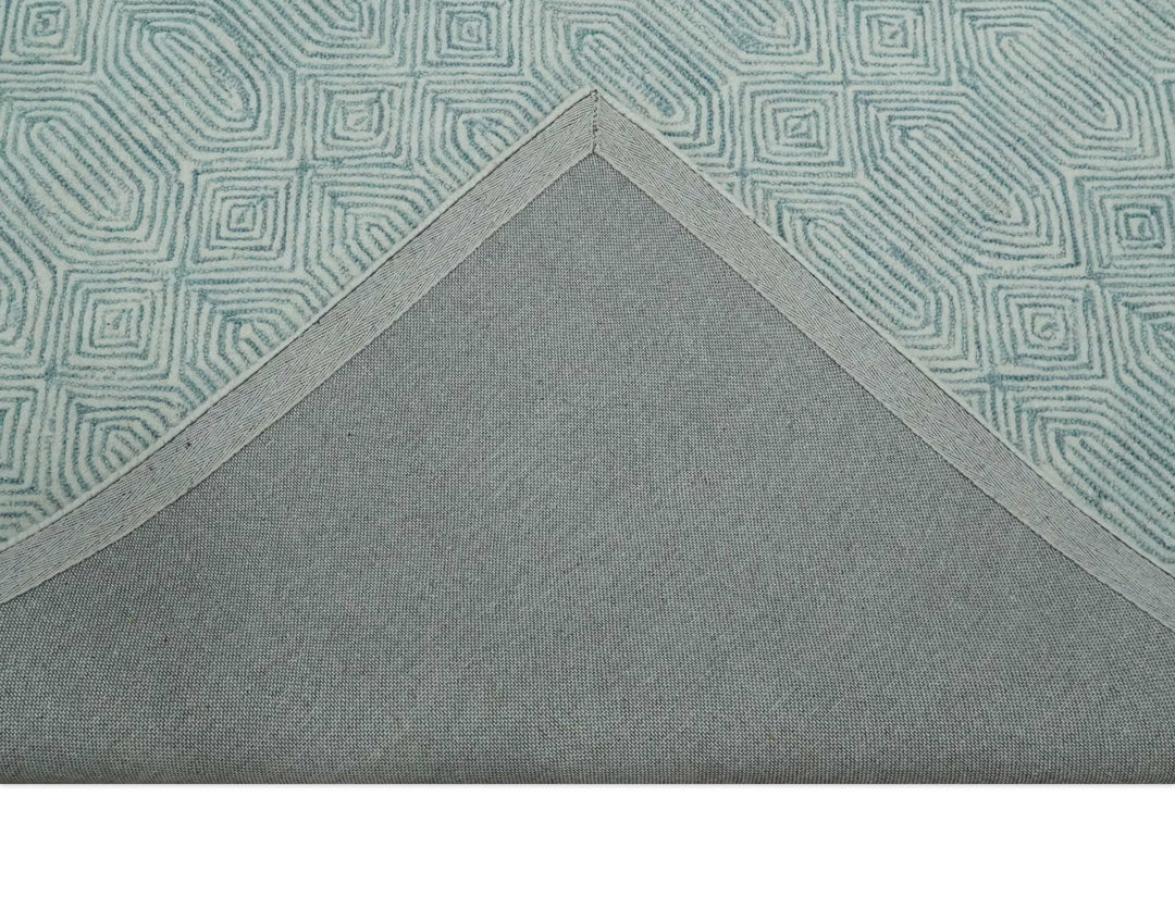 Hand Tufted 2x3, 2.6x8, 5x8, 6x9 and 8x10 Scandinavian Woolen Modern Ivory and Aqua Blue Area Rug | EVE003 - The Rug Decor