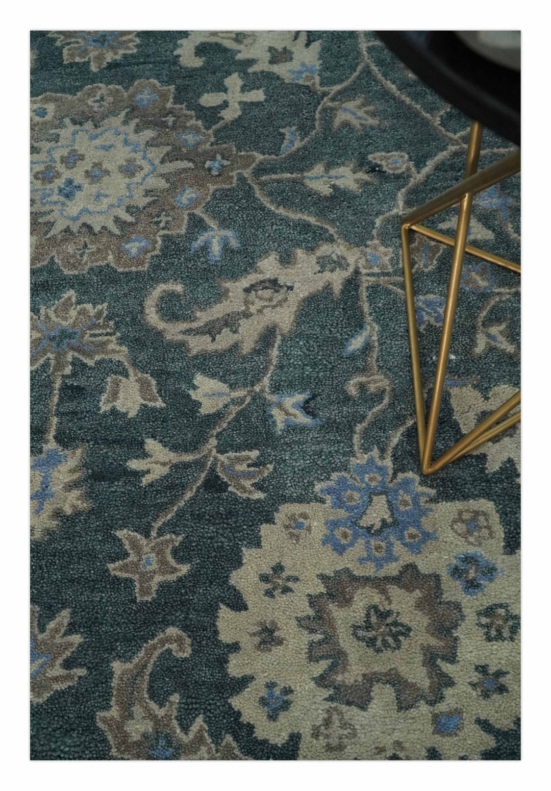 Hand Tufted 2x3, 3x5, 5x8, 6x9, 8x10 and 9x12 Vintage Persian Oushak Design Teal and Beige Antique Hand Tufted Wool Area Rug | TRD6443 - The Rug Decor