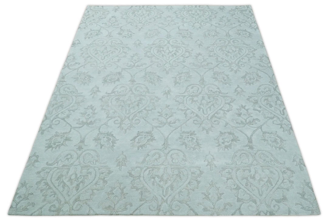 Hand Tufted 5x8 and 8x11 Aqua Blue and Beige Traditional Wool Area Rug | TRD6381 - The Rug Decor
