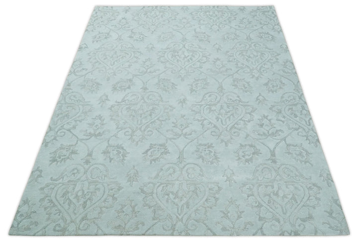 Hand Tufted 5x8 and 8x11 Aqua Blue and Beige Traditional Wool Area Rug | TRD6381 - The Rug Decor
