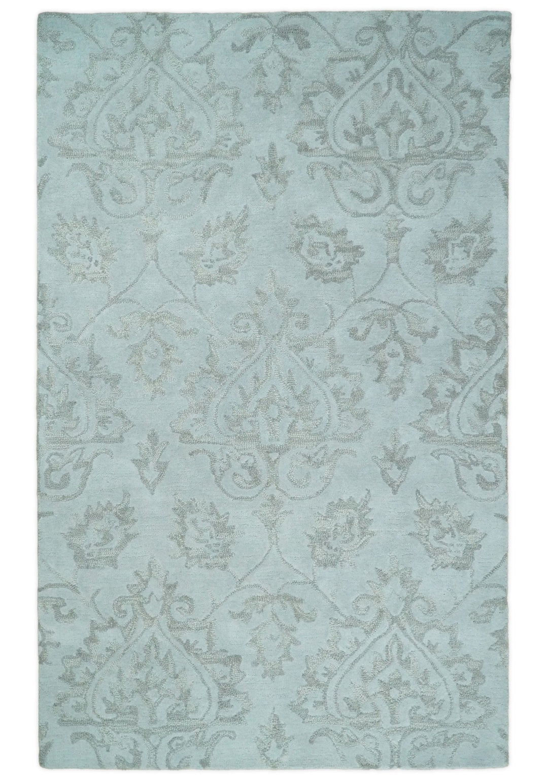 Hand Tufted 5x8 and 8x11 Aqua Blue and Beige Traditional Wool Area Rug | TRD6381 - The Rug Decor