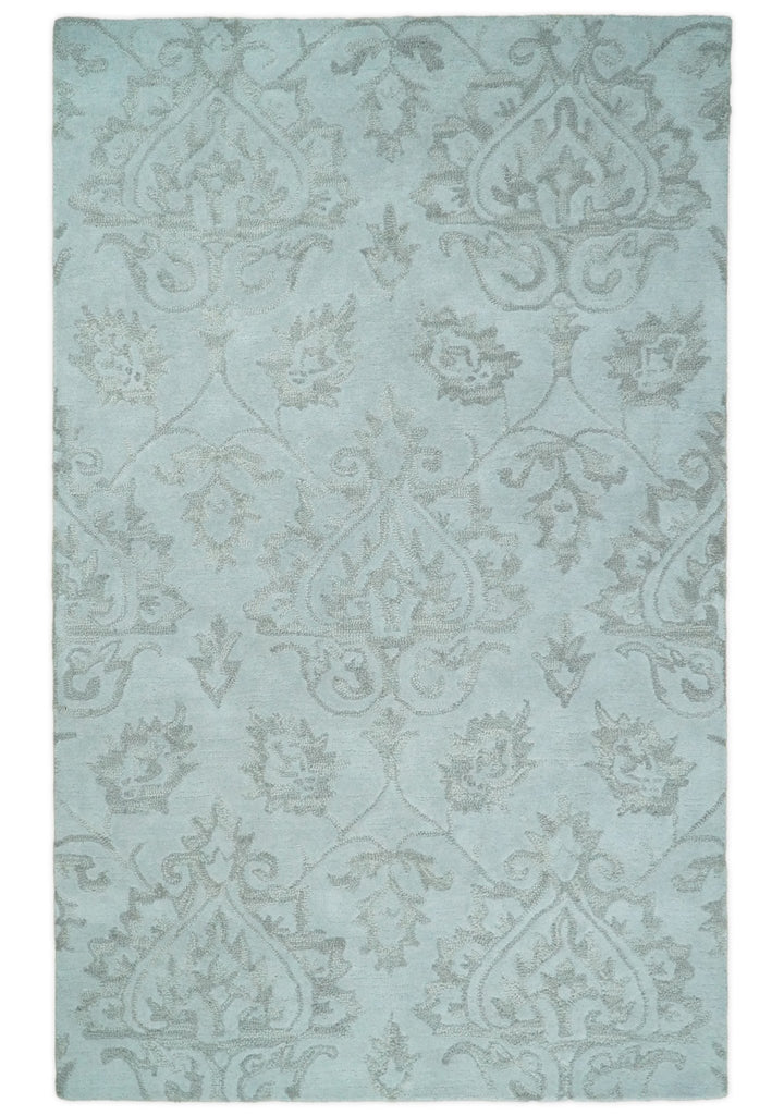Hand Tufted 5x8 and 8x11 Aqua Blue and Beige Traditional Wool Area Rug | TRD6381 - The Rug Decor