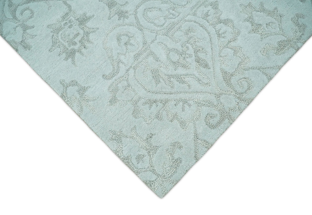 Hand Tufted 5x8 and 8x11 Aqua Blue and Beige Traditional Wool Area Rug | TRD6381 - The Rug Decor